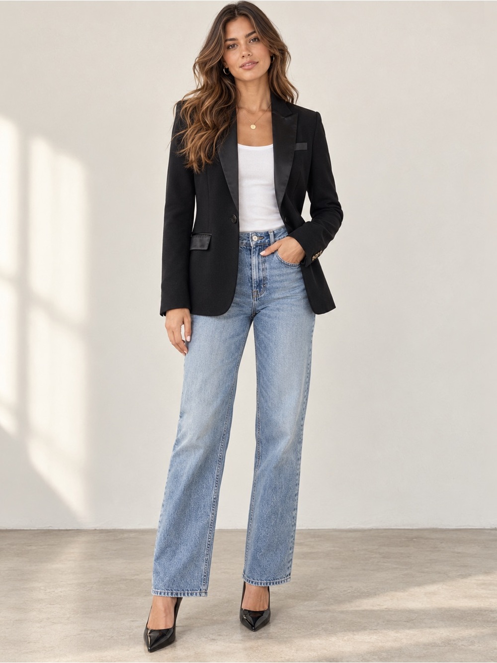 Tory Burch Black Wool Blend Tuxedo Blazer | Satin Trim | XS